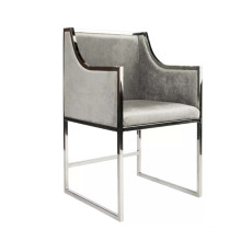 Kitchen Furniture Metal Frame Restaurant Chair Silver Grey Velvet Upholstered Dining Chair